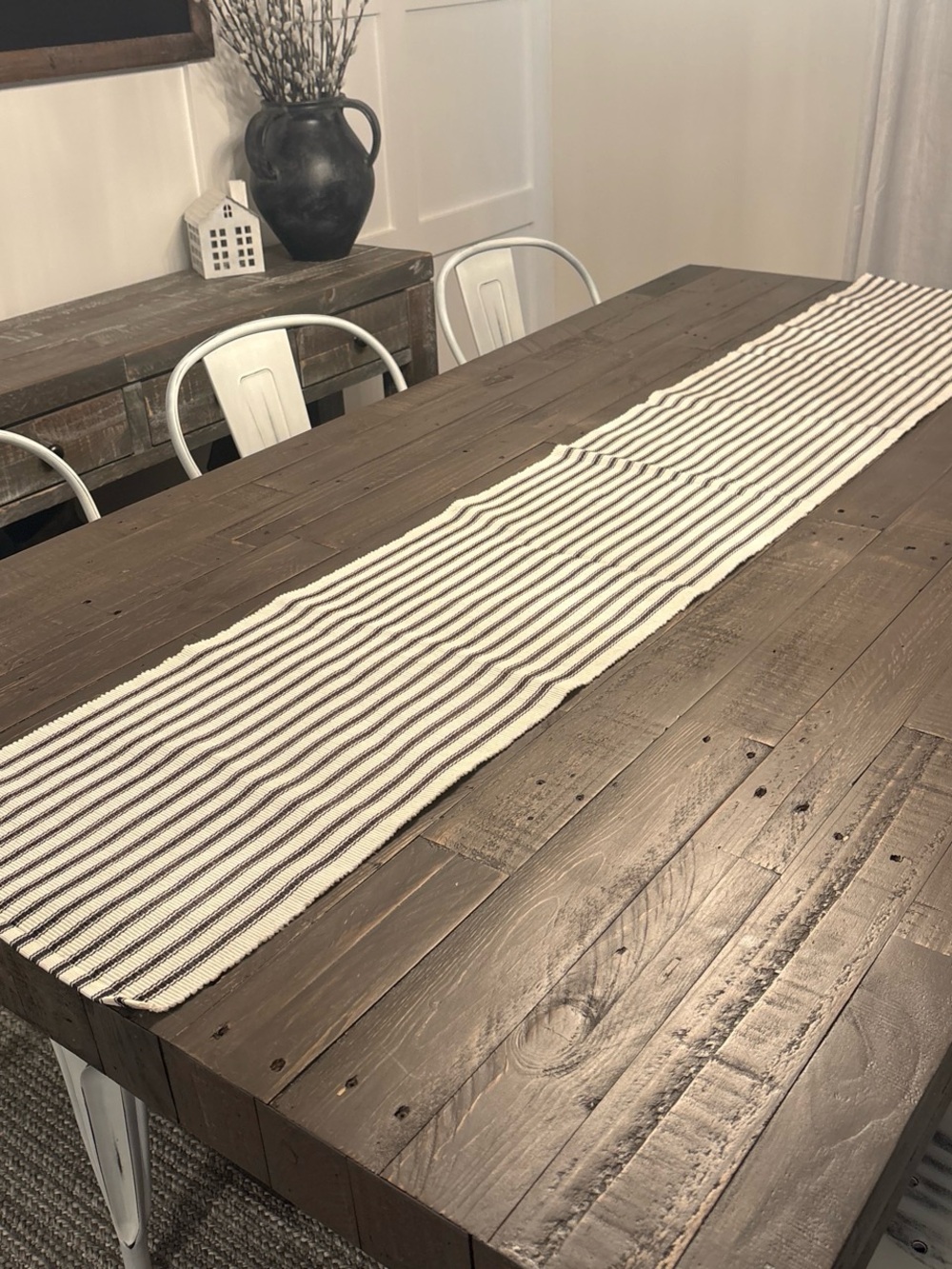 Striped Cotton Table Runner in Cream and Black
